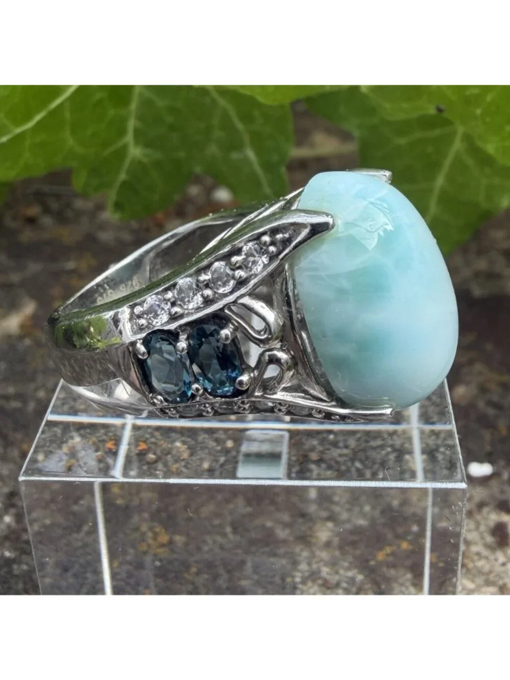 Larimar Blue Spinel Ring Sterling Silver SZ 5 Rare Dominican Gem Coastal Artisan